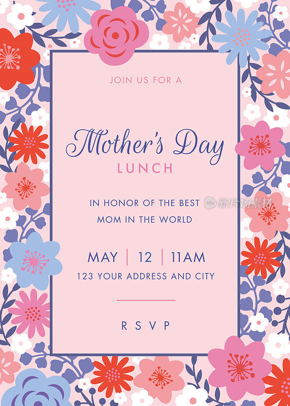 Mothers Day themed invitation design template.